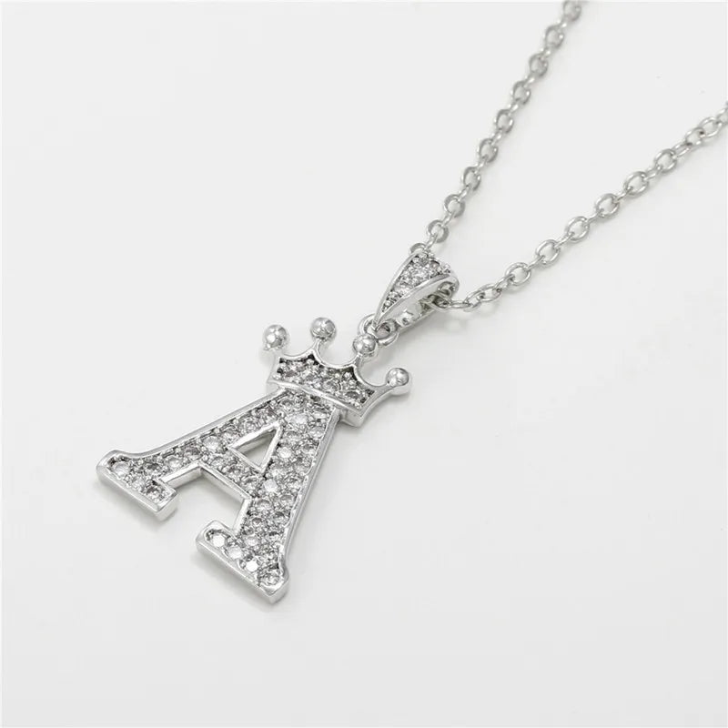 Necklace Crown Cubic Zircon Alphabet Pendants Gold A-Z Letter Pendant Necklace Shinning 26 Initial Collares Jewelry Full Zircon