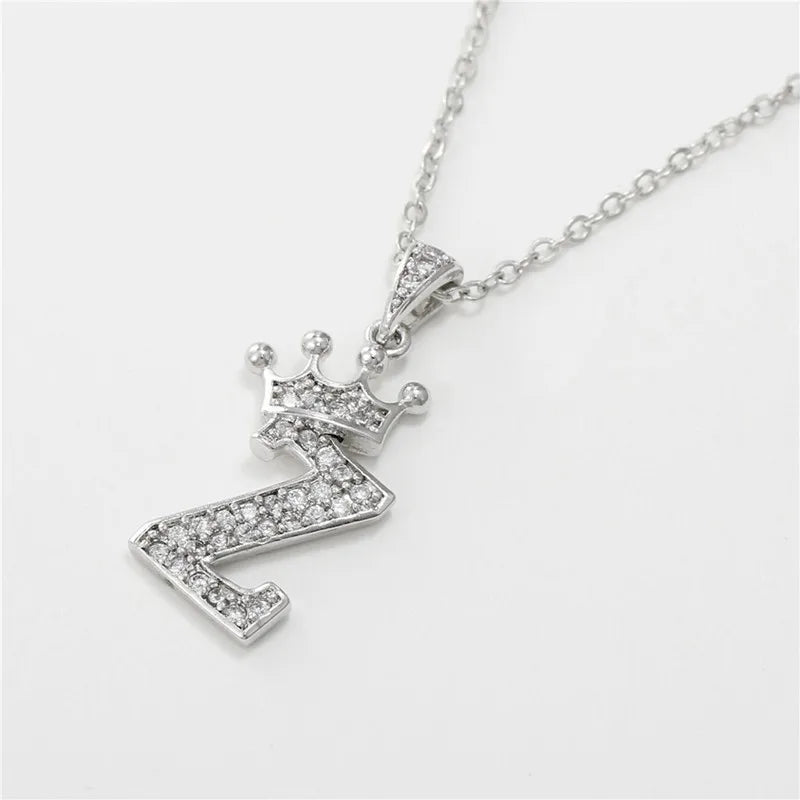 Necklace Crown Cubic Zircon Alphabet Pendants Gold A-Z Letter Pendant Necklace Shinning 26 Initial Collares Jewelry Full Zircon