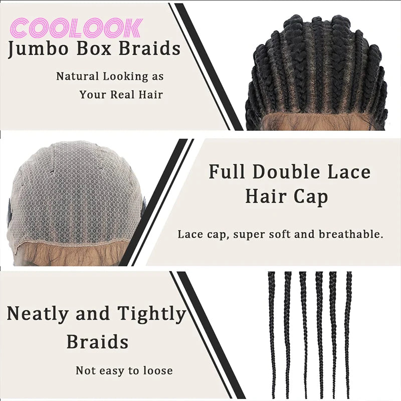 360 Full Lace Cornrow Braided Wigs For Black Women Synthetic Knotless 36" Long Box Braid Wig With Baby Hair Goddess Braids Wig