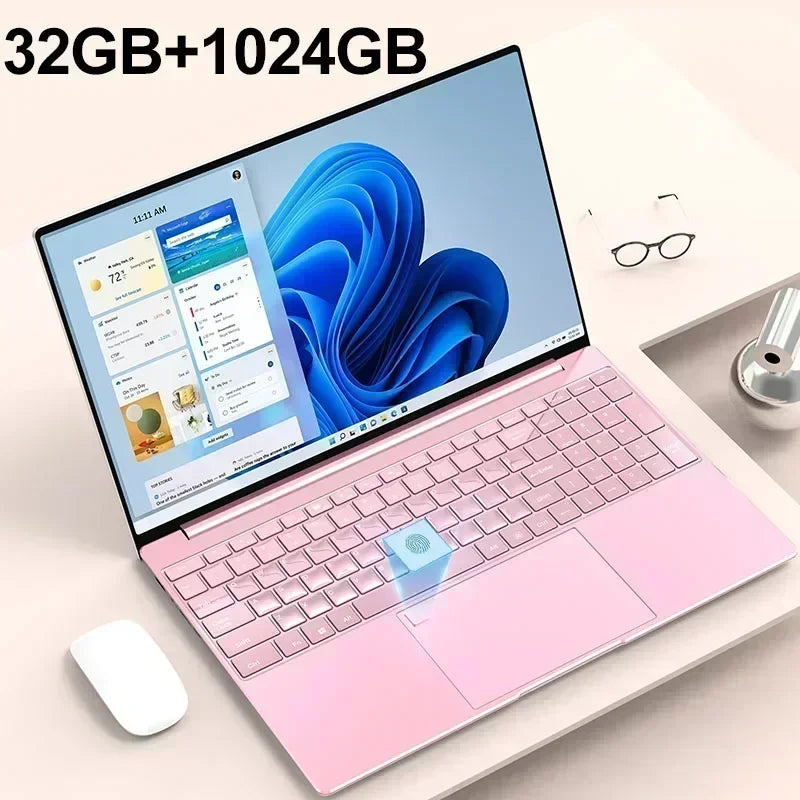15.6" Portable Laptop Windows 11 32GB Ram DDR4 2TB SSD Notebook Pc Gamer Intel N5095 Office Computer with Backlit Fingerprint