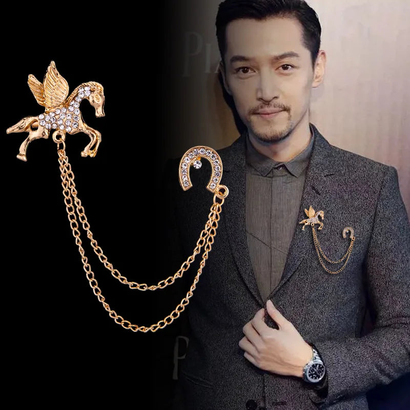 Multiple Styles Rhinestone Brooch Pin Tassel Lapel Pins Suit Shirt Collar Badge Corsage Brooches for Men's Jewelry Accessories
