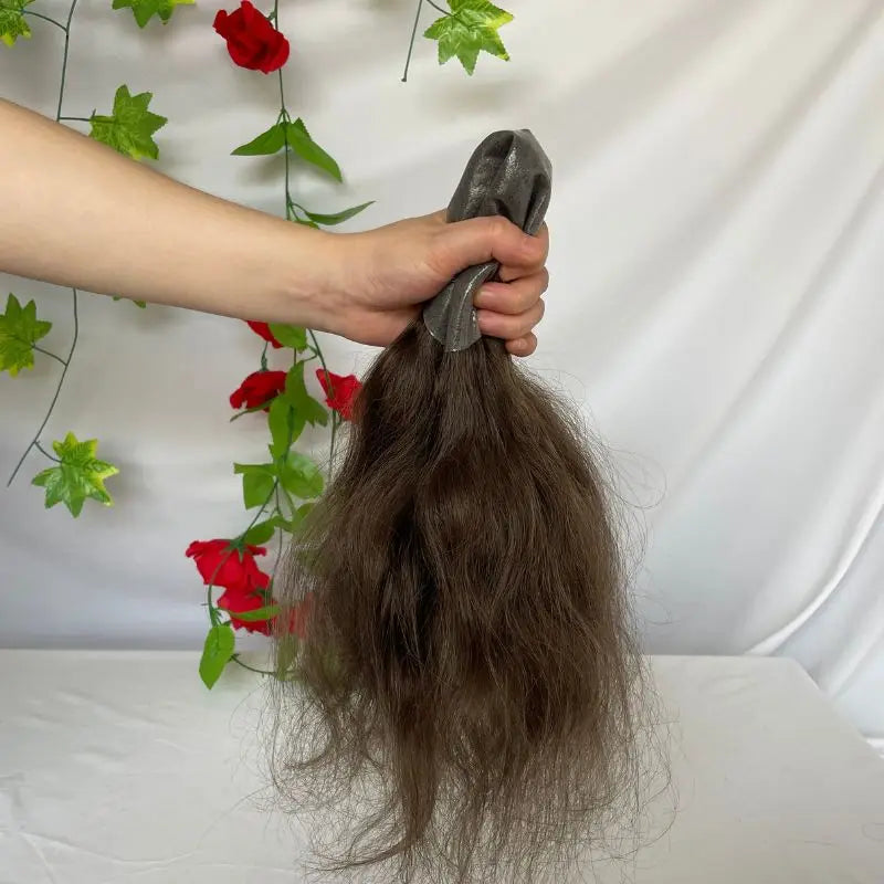 Pwigs12 Inch Long Toupee for Man Cambodian Human Hair 4# Brown V-loop Super Skin Base Full PU Human Hair System for Man 8X10inch