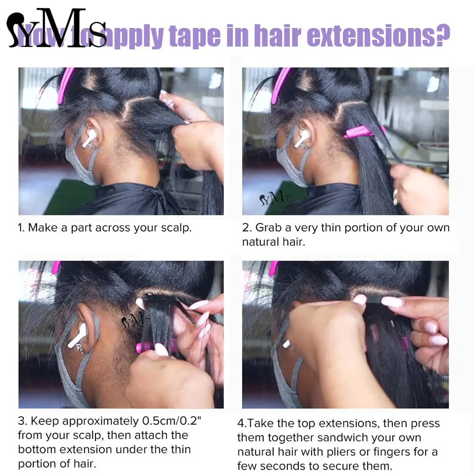 Sassy 3C4A Burmese Curly Tape In Human Hair Extensions For Women YMS Curly Pu Tape Ins Hair Adhesive Invisible Bundles Full Head
