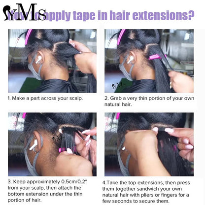 Sassy 3C4A Burmese Curly Tape In Human Hair Extensions For Women YMS Curly Pu Tape Ins Hair Adhesive Invisible Bundles Full Head