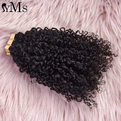 Sassy 3C4A Burmese Curly Tape In Human Hair Extensions For Women YMS Curly Pu Tape Ins Hair Adhesive Invisible Bundles Full Head