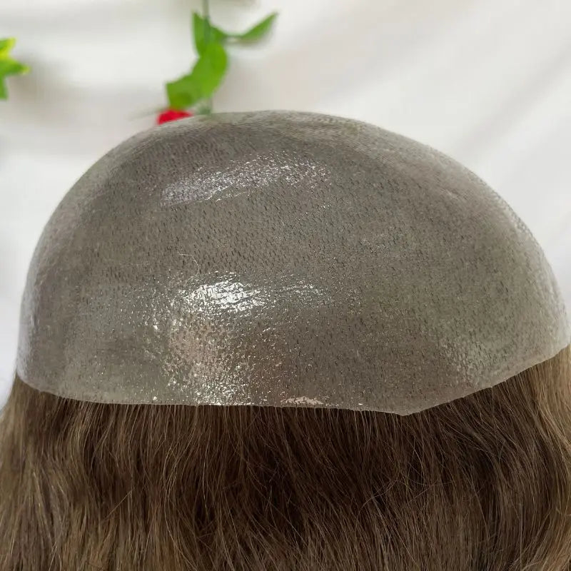 Pwigs12 Inch Long Toupee for Man Cambodian Human Hair 4# Brown V-loop Super Skin Base Full PU Human Hair System for Man 8X10inch