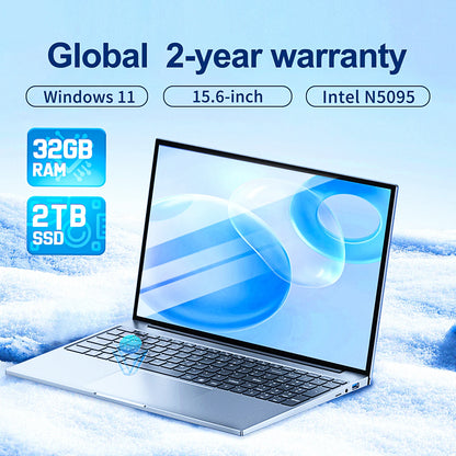 New Intel Celeron N5095 Laptop 15.6" Gaming Notebook 32GB RAM 2TB SSD Office Study PC Windows 11 1920 X 1080 Resolution