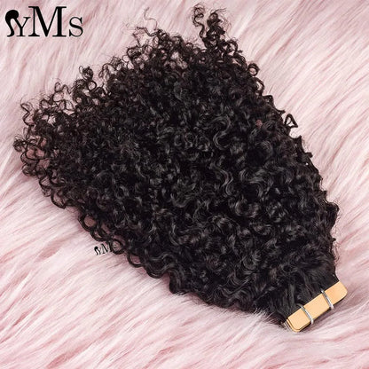Sassy 3C4A Burmese Curly Tape In Human Hair Extensions For Women YMS Curly Pu Tape Ins Hair Adhesive Invisible Bundles Full Head