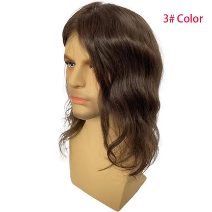 Pwigs12 Inch Long Toupee for Man Cambodian Human Hair 4# Brown V-loop Super Skin Base Full PU Human Hair System for Man 8X10inch