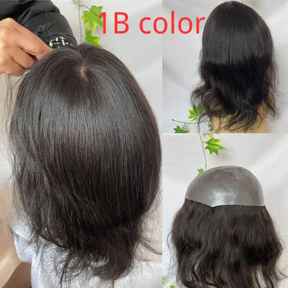 Pwigs12 Inch Long Toupee for Man Cambodian Human Hair 4# Brown V-loop Super Skin Base Full PU Human Hair System for Man 8X10inch