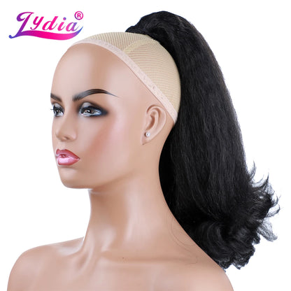 Lydia Tail Warping Synthetic 16" Kinky Straight Hairpiece With Two Plastic Comb Drawstring Ponytail Hair Extension 1B# Black