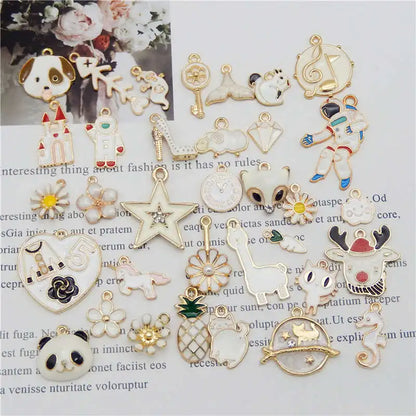 Julie Wang 10PCS Enamel Charms Random Mixed Star Fruit Animal Flowers Alloy Pendants Necklace Earrings Jewelry Making Accessory