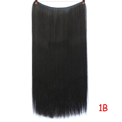 LUPU 24" Synthetic Long Wavy Fish Line Hair Extensions Invisible Wire Secret No Clips In Hairpieces Heat Resistant Fiber