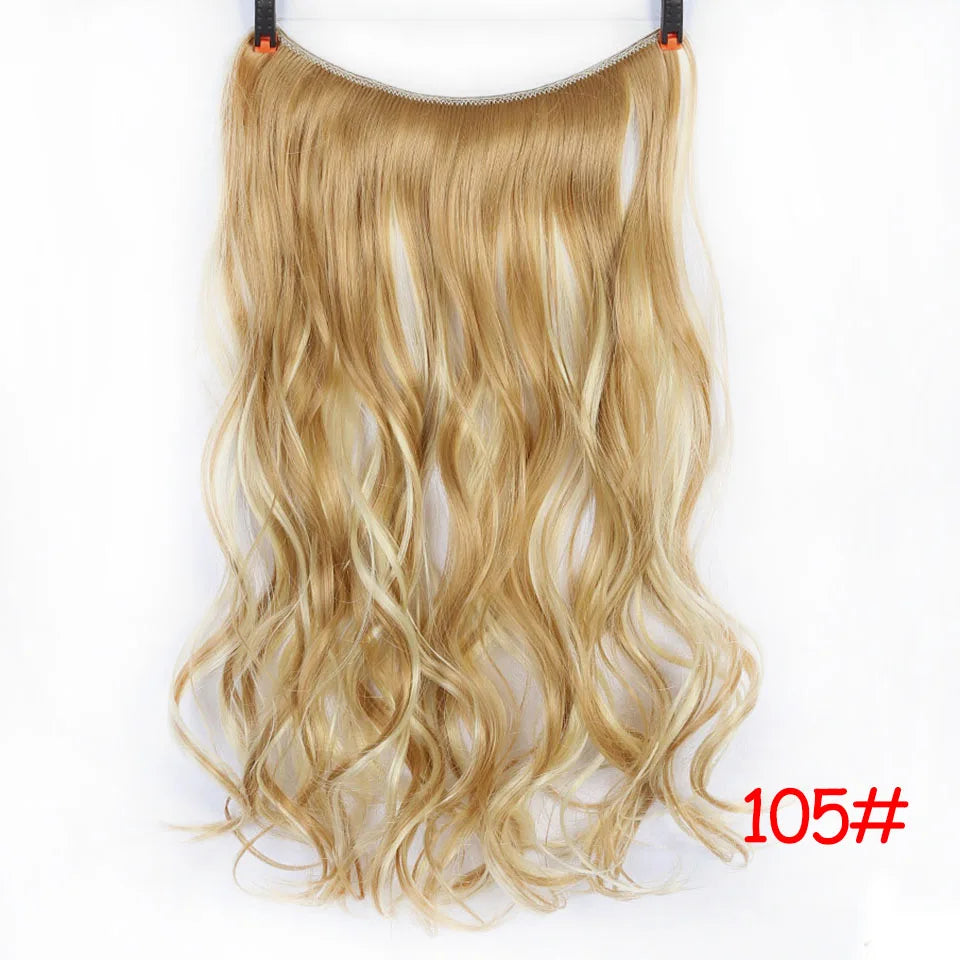 LUPU 24" Synthetic Long Wavy Fish Line Hair Extensions Invisible Wire Secret No Clips In Hairpieces Heat Resistant Fiber