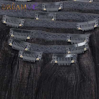 Light Yaki Straight Clips In Human Hair Extensions  Natural Color Kinky Coarse Yaki In Brazilian Remy Human Hair 120G 8Pcs/Set