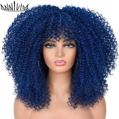 Curly Wigs For Black Women Short Kinky Curly Afro Wigs With Bangs 16 Inch Brown Afro Hair Synthetic Fibre Cosplay Hair