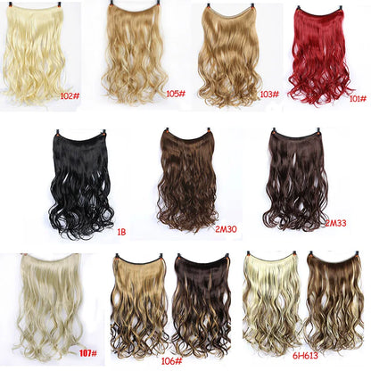 LUPU 24" Synthetic Long Wavy Fish Line Hair Extensions Invisible Wire Secret No Clips In Hairpieces Heat Resistant Fiber