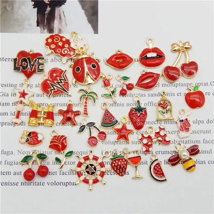 Julie Wang 10PCS Enamel Charms Random Mixed Star Fruit Animal Flowers Alloy Pendants Necklace Earrings Jewelry Making Accessory