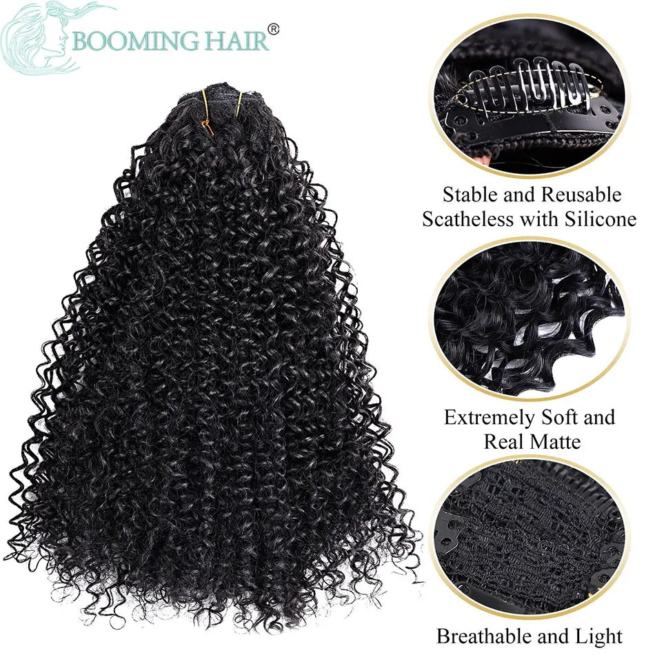 Synthetic Curly Clip In Hair Extensions Natural Hairpieces Hair Extensions Clip in 7 Pcs Full Head Organic Clip in Extensions