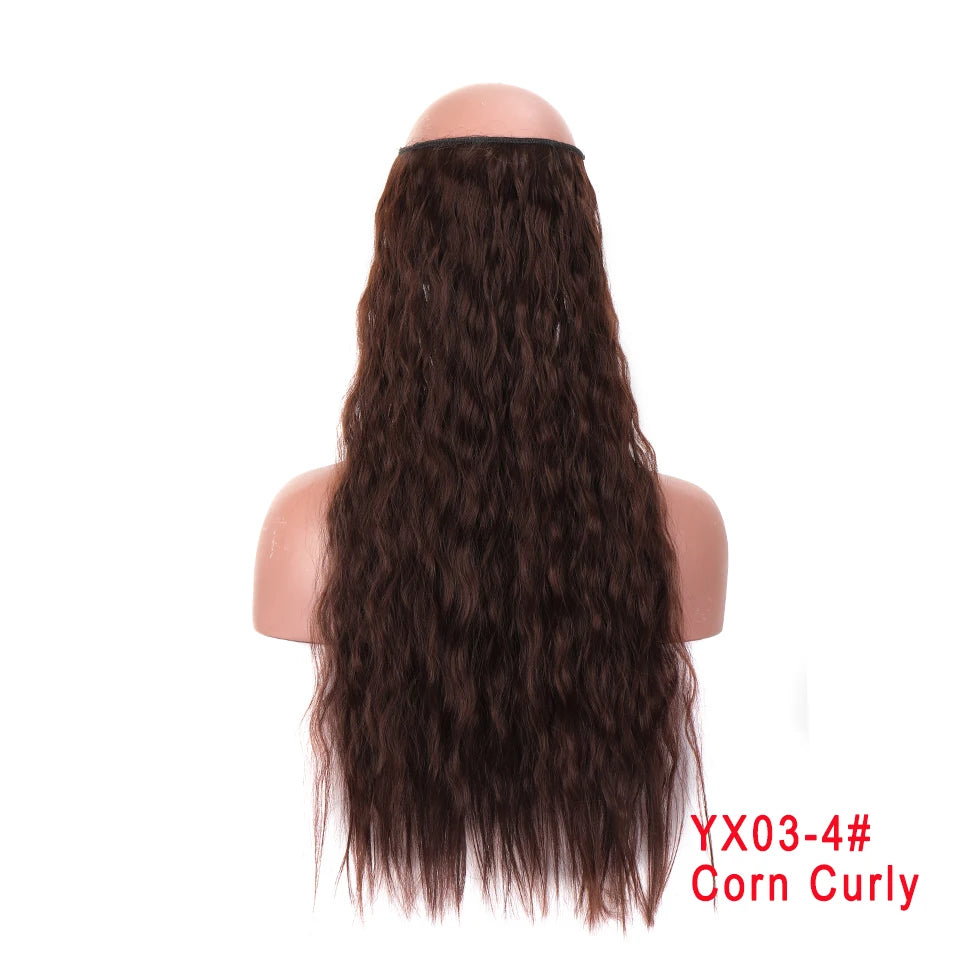 LUPU 24" Synthetic Long Wavy Fish Line Hair Extensions Invisible Wire Secret No Clips In Hairpieces Heat Resistant Fiber