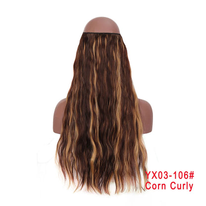 LUPU 24" Synthetic Long Wavy Fish Line Hair Extensions Invisible Wire Secret No Clips In Hairpieces Heat Resistant Fiber