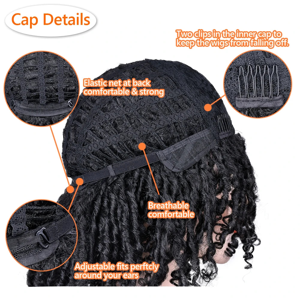 Short Dreadlock Hair Wig Curly Synthetic Soft Faux Locs Wigs With Bangs For Black Women Ombre Crochet Twist Hair Wigs Annivia