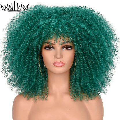 Curly Wigs For Black Women Short Kinky Curly Afro Wigs With Bangs 16 Inch Brown Afro Hair Synthetic Fibre Cosplay Hair