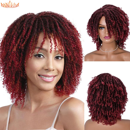 Short Dreadlock Hair Wig Curly Synthetic Soft Faux Locs Wigs With Bangs For Black Women Ombre Crochet Twist Hair Wigs Annivia