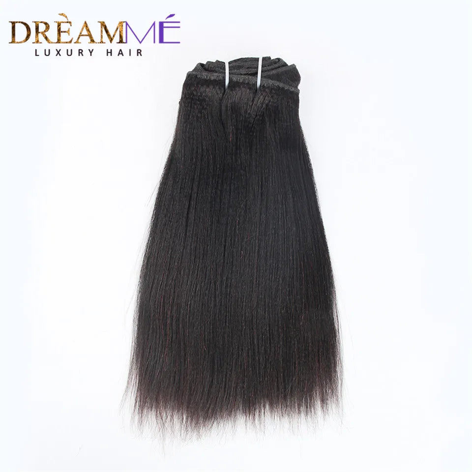 Light Yaki Straight Clips In Human Hair Extensions  Natural Color Kinky Coarse Yaki In Brazilian Remy Human Hair 120G 8Pcs/Set