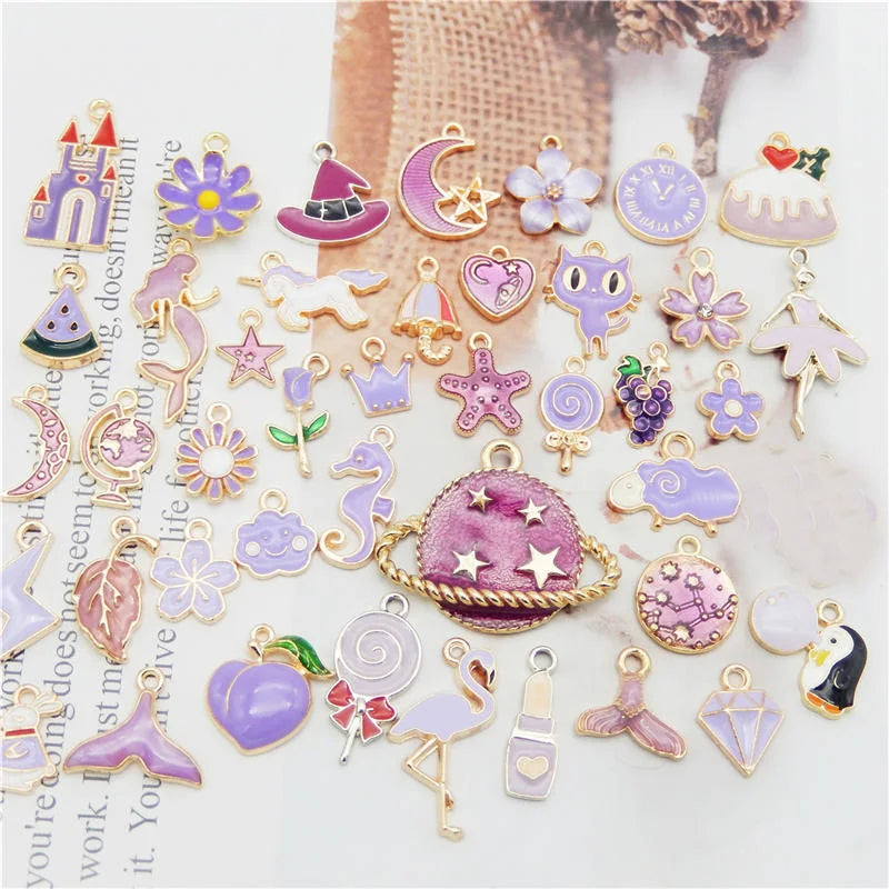 Julie Wang 10PCS Enamel Charms Random Mixed Star Fruit Animal Flowers Alloy Pendants Necklace Earrings Jewelry Making Accessory