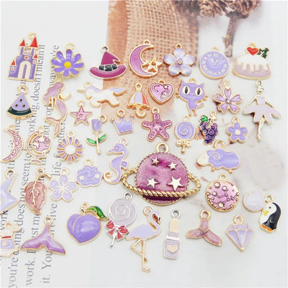 Julie Wang 10PCS Enamel Charms Random Mixed Star Fruit Animal Flowers Alloy Pendants Necklace Earrings Jewelry Making Accessory