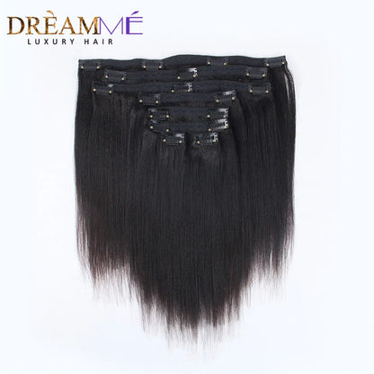 Light Yaki Straight Clips In Human Hair Extensions  Natural Color Kinky Coarse Yaki In Brazilian Remy Human Hair 120G 8Pcs/Set