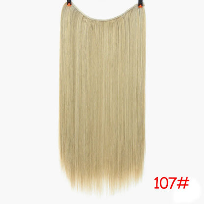 LUPU 24" Synthetic Long Wavy Fish Line Hair Extensions Invisible Wire Secret No Clips In Hairpieces Heat Resistant Fiber
