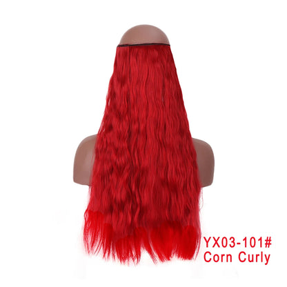 LUPU 24" Synthetic Long Wavy Fish Line Hair Extensions Invisible Wire Secret No Clips In Hairpieces Heat Resistant Fiber