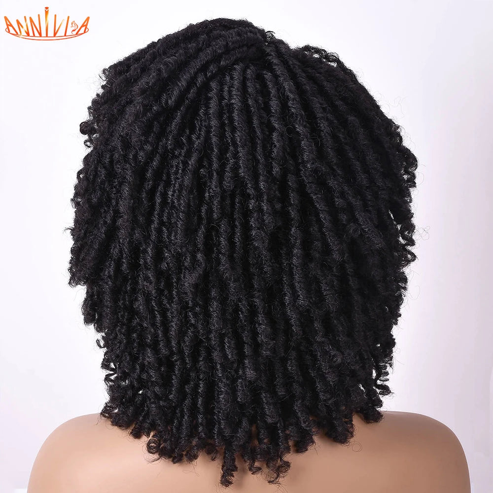 Short Dreadlock Hair Wig Curly Synthetic Soft Faux Locs Wigs With Bangs For Black Women Ombre Crochet Twist Hair Wigs Annivia