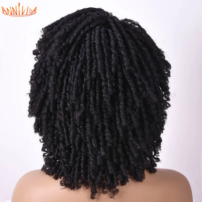 Short Dreadlock Hair Wig Curly Synthetic Soft Faux Locs Wigs With Bangs For Black Women Ombre Crochet Twist Hair Wigs Annivia