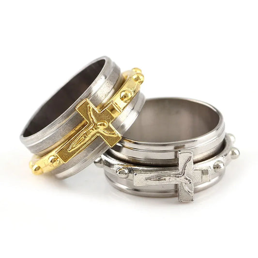 Stainless Steel Religious Ring Catholic Crucifixion Relief Ring Exquisite Religion Men's Wedding Ring Holy Belief Jewelry