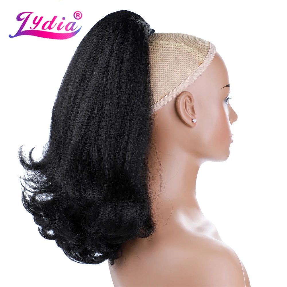 Lydia Tail Warping Synthetic 16" Kinky Straight Hairpiece With Two Plastic Comb Drawstring Ponytail Hair Extension 1B# Black