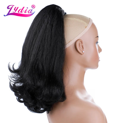 Lydia Tail Warping Synthetic 16" Kinky Straight Hairpiece With Two Plastic Comb Drawstring Ponytail Hair Extension 1B# Black
