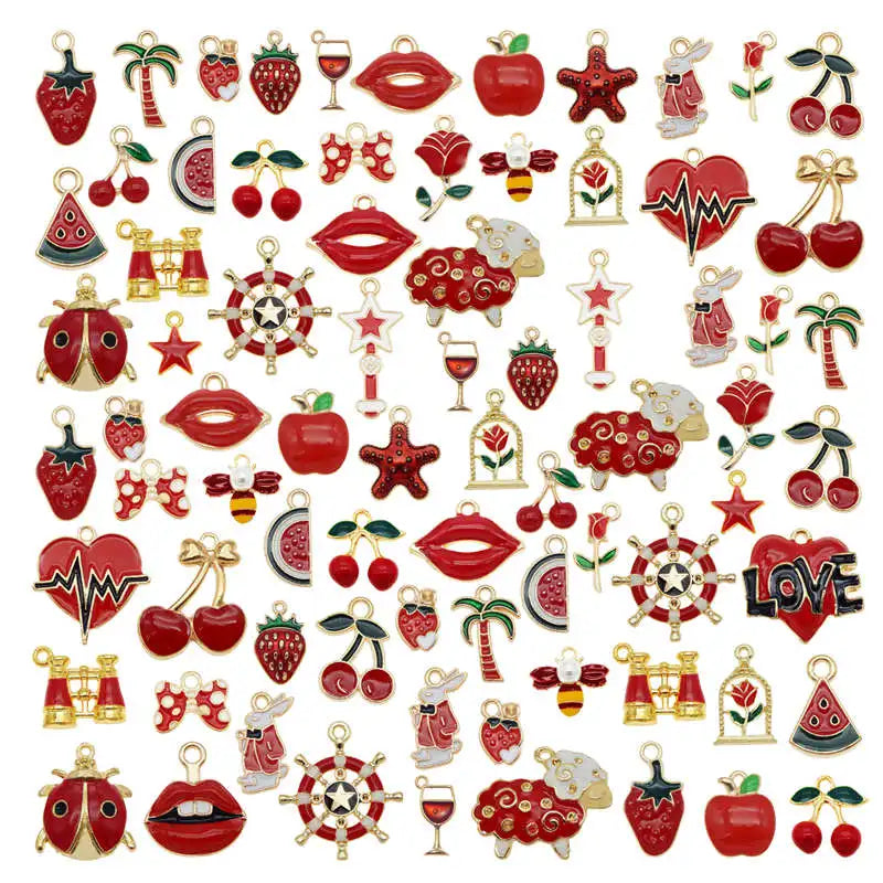 Julie Wang 10PCS Enamel Charms Random Mixed Star Fruit Animal Flowers Alloy Pendants Necklace Earrings Jewelry Making Accessory