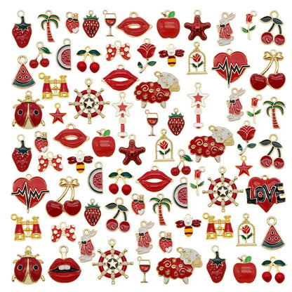Julie Wang 10PCS Enamel Charms Random Mixed Star Fruit Animal Flowers Alloy Pendants Necklace Earrings Jewelry Making Accessory