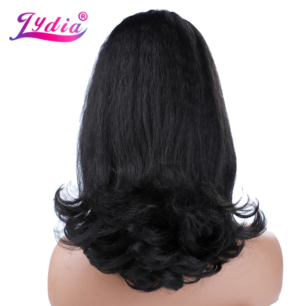 Lydia Tail Warping Synthetic 16" Kinky Straight Hairpiece With Two Plastic Comb Drawstring Ponytail Hair Extension 1B# Black