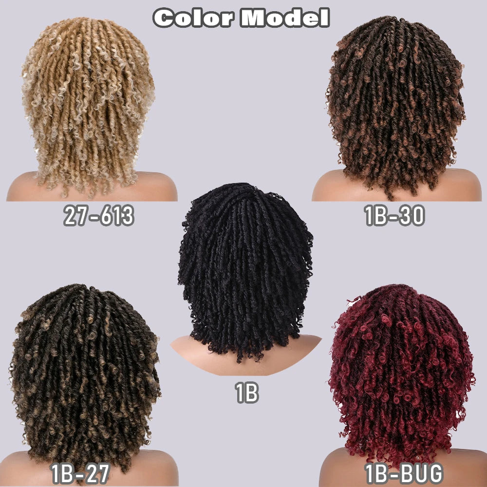 Short Dreadlock Hair Wig Curly Synthetic Soft Faux Locs Wigs With Bangs For Black Women Ombre Crochet Twist Hair Wigs Annivia