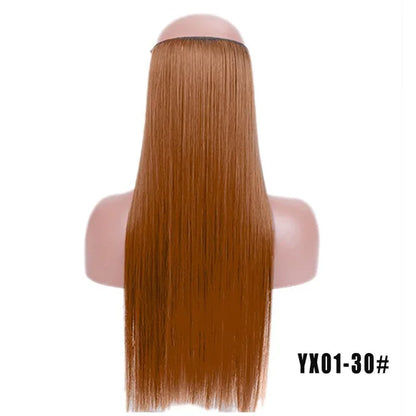 LUPU 24" Synthetic Long Wavy Fish Line Hair Extensions Invisible Wire Secret No Clips In Hairpieces Heat Resistant Fiber