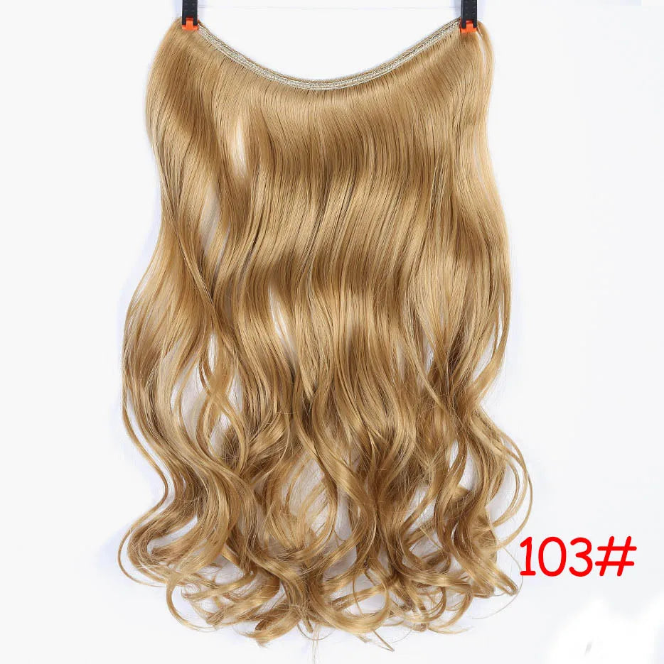 LUPU 24" Synthetic Long Wavy Fish Line Hair Extensions Invisible Wire Secret No Clips In Hairpieces Heat Resistant Fiber