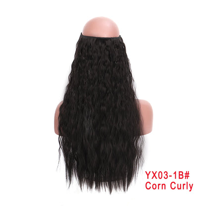 LUPU 24" Synthetic Long Wavy Fish Line Hair Extensions Invisible Wire Secret No Clips In Hairpieces Heat Resistant Fiber
