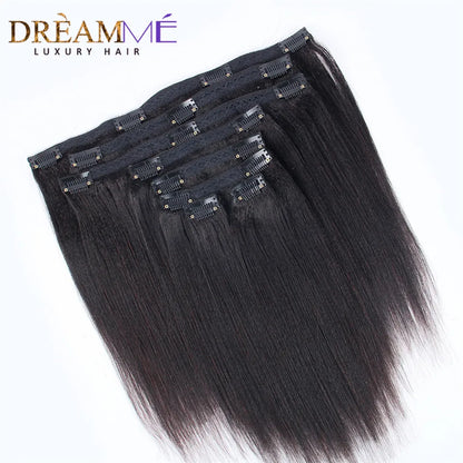 Light Yaki Straight Clips In Human Hair Extensions  Natural Color Kinky Coarse Yaki In Brazilian Remy Human Hair 120G 8Pcs/Set