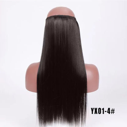 LUPU 24" Synthetic Long Wavy Fish Line Hair Extensions Invisible Wire Secret No Clips In Hairpieces Heat Resistant Fiber