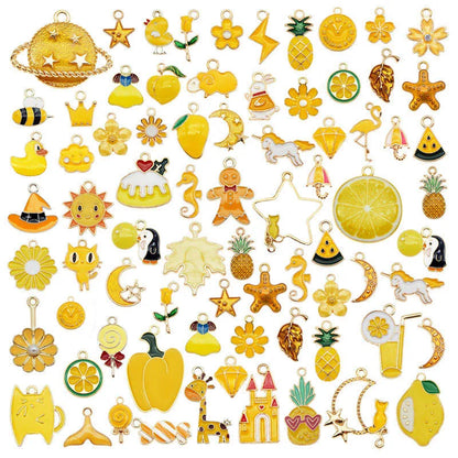 Julie Wang 10PCS Enamel Charms Random Mixed Star Fruit Animal Flowers Alloy Pendants Necklace Earrings Jewelry Making Accessory