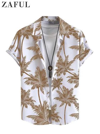 ZAFUL Hawaiian Shirts for Men Tropical Coconut Tree Print Short Sleeve Shirt Summer Beach Casual Button Vacation Tops Z5037732